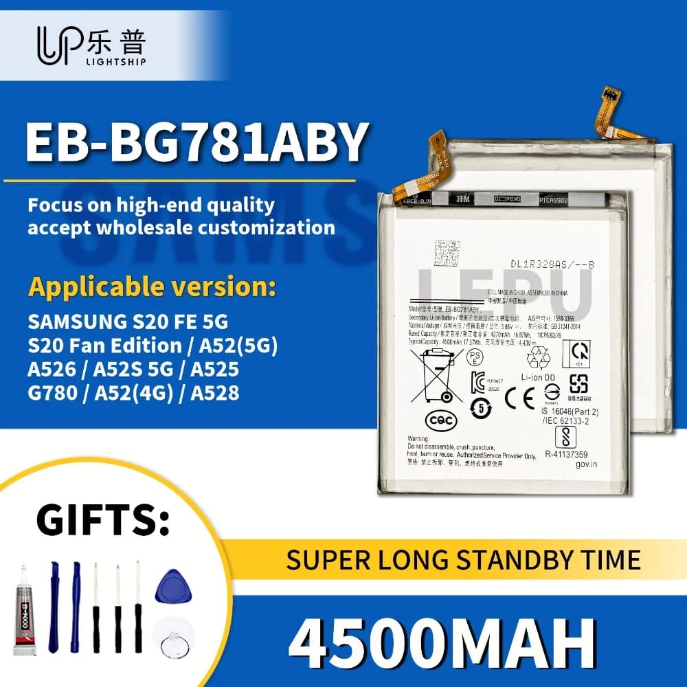 Batteries EB-BG781ABY 4500mAh Original SAMSUNG S20 FE 5G S20 Fan A9 2016 Repair Battery for SAMSUNG A52 A526 A52S 5G G780 A528