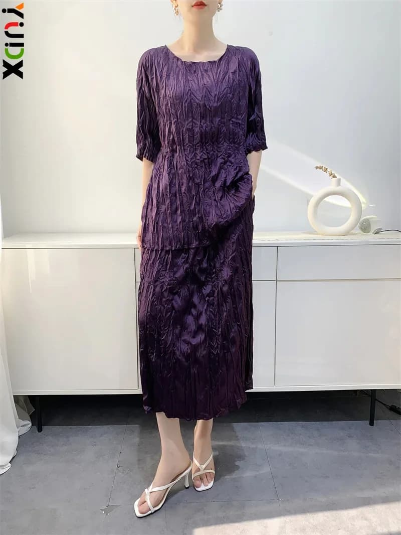 YUDX Pleated Women's Tops Women's Half Skirts Long Solid 2 Pieces Comfortable Casual Split Loose Plus Size Set 2024 Autumn New