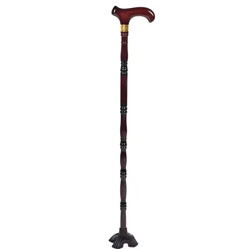 Elderly walking stick, solid wood walking stick, four foot anti slip wooden walking stick