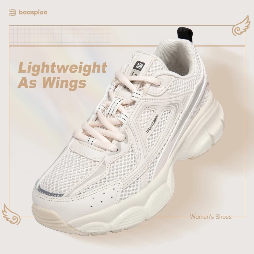 Baasploa Women Sports Shoes Outdoor Lightweight Breathable Jogging Sneakers Female Casual Mesh Anti-slip Lace Up Running Shoes