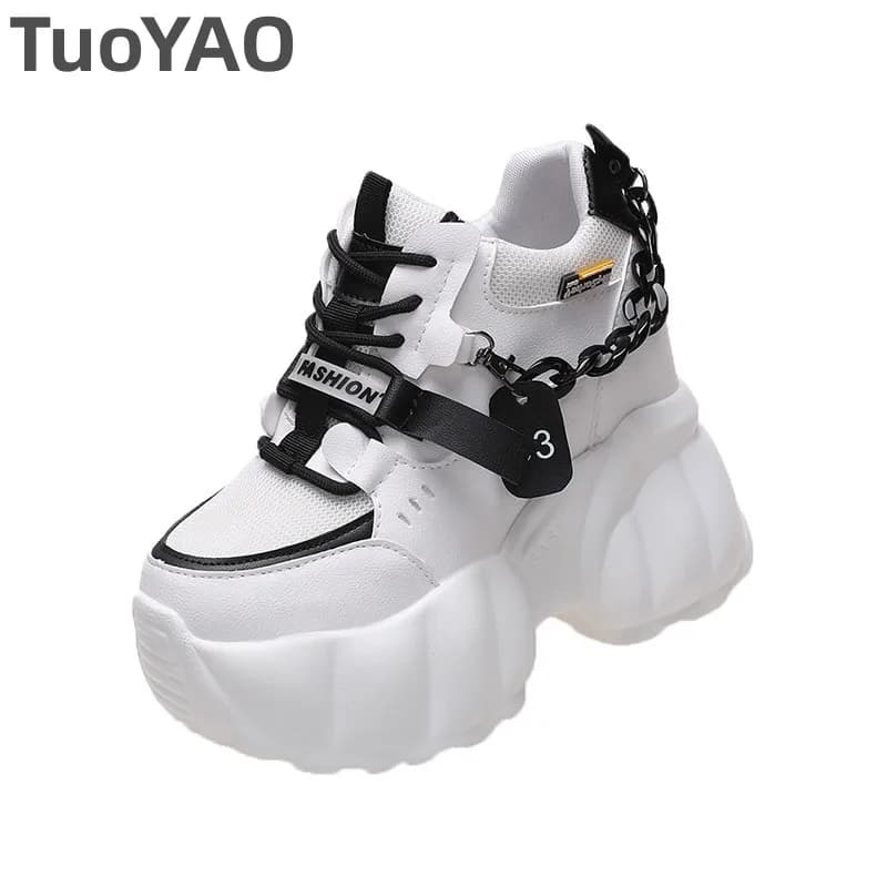 Women Chunky Sneakers Platform Ulzzang Sports Shoes Spring Thick Bottom Breathable Mesh Casual Shoes 10CM High Heels Woman