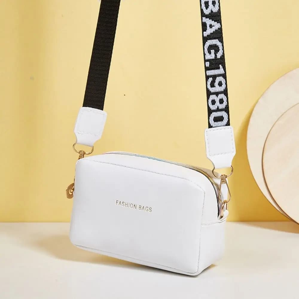 Simple Designer Wide Letter Strap Women Handbag Travel Purse PU Leather Casual Messenger Bag Square Small Phone Crossbody Bag