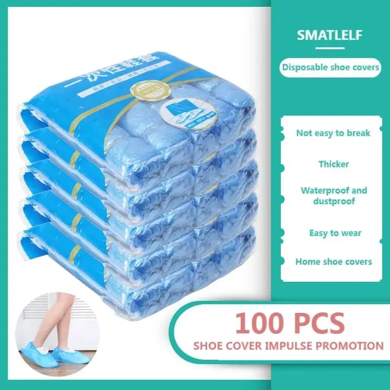 1Pack/100 Pcs Portable Waterproof Boot Covers Plastic Non-slip Wear Disposable Shoe Covers Overshoes Rain Shoe Covers Mud-proof