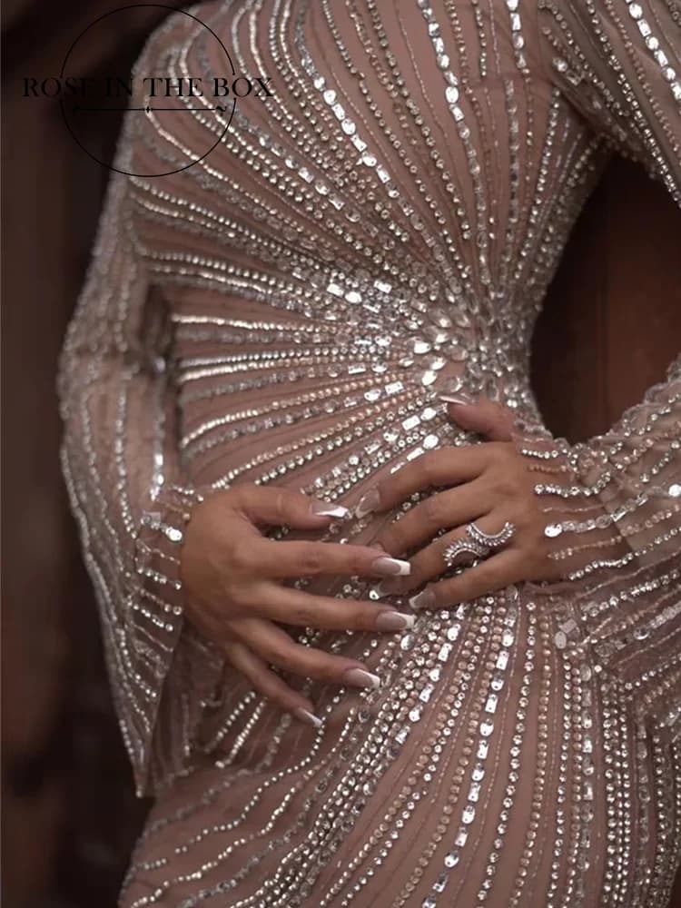 Saudi Arabia Luxury Long Sleeve Evening Dresses 2025 Beaded Mermaid Muslim Evening Party Dress Customized Dubai Prom Dresses