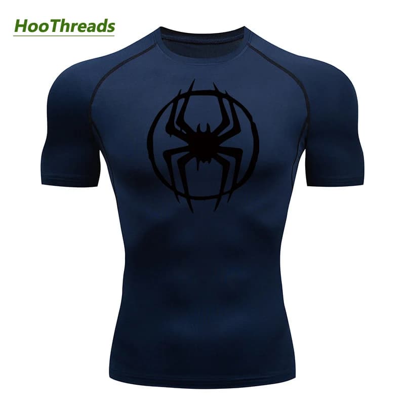 Spider Graphic Compression Shirts for Men Gym Workout Running Rash Guard Undershirt Baselayers Sporty Quick Dry Tshirt Tees Tops