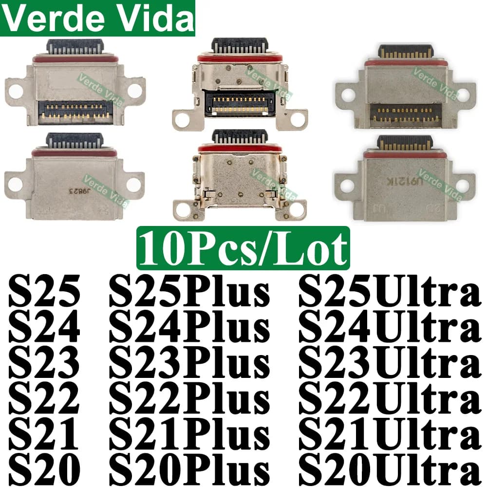 10Pcs Charging Port Dock Connector For Samsung Galaxy S25 S24 23 Ultra S22 S21 S20 Plus S10 Note10 S20FE S21FE S23FE S24FE S25FE