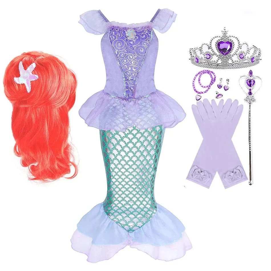 Girls Little Mermaid Dress Kids Ariel Costume Children Princess Dress Fancy Baby Girl Mermaid Birthday Party Costume 3-10 Years