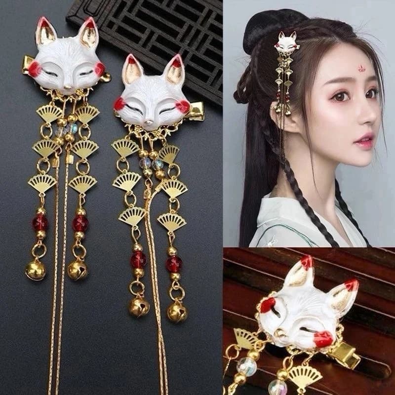 Japanese Fox Hair Headdress for Women Kawaii Tassel Step Shake Hairpin Anime Cosplay Props Girl Clothing Accessories