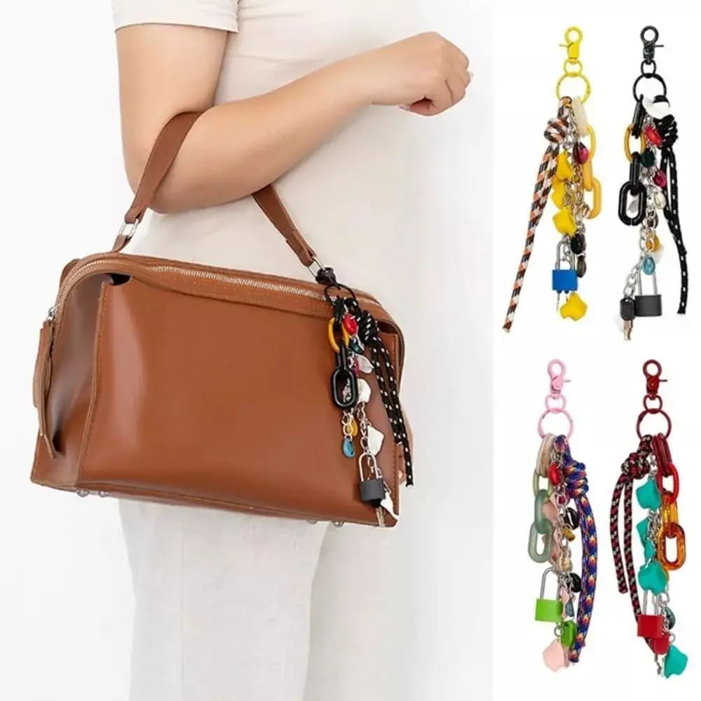 Multi-Functional Diy Acrylic Bag Charms keychain Lock Rope Chain for Cute Lady Phone Case Hanging Ornaments Bag Accessories