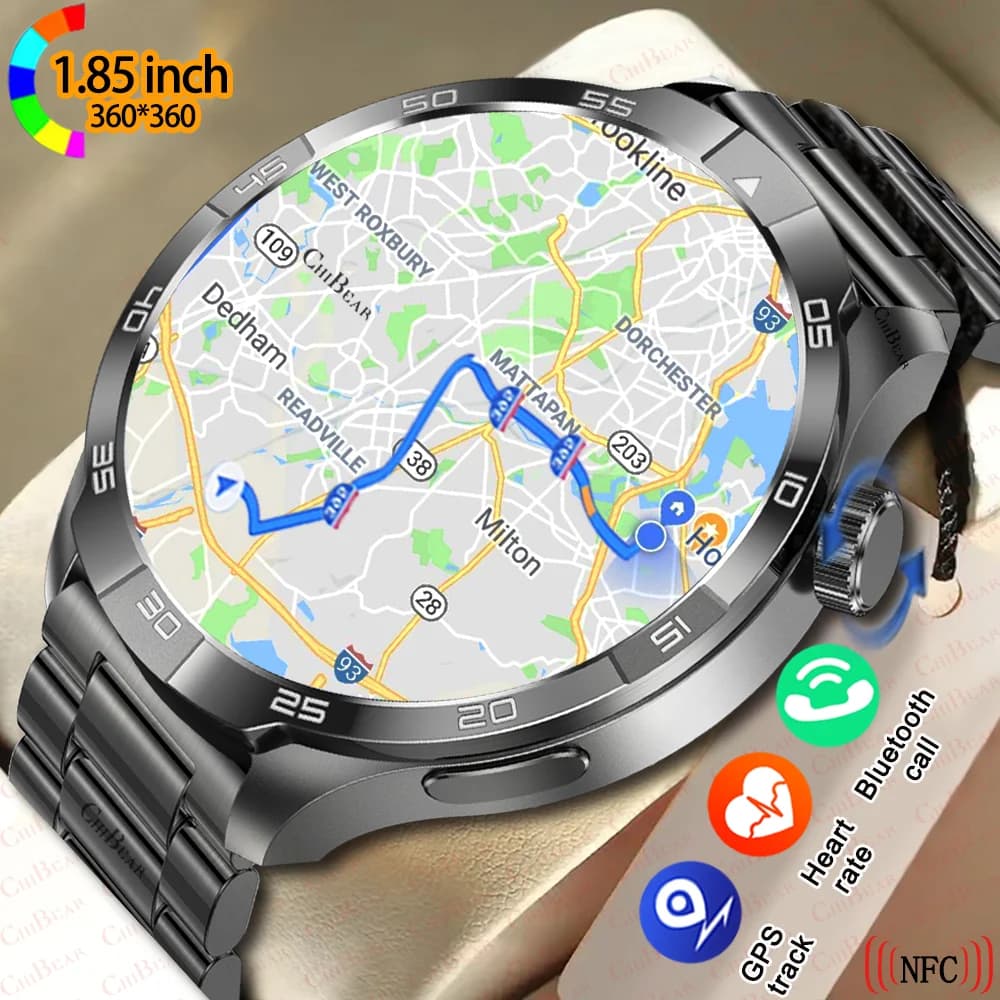 2024 New For Huawei Smart Watch Men GPS Track Compass NFC 1.85" HD Screen Always Display Time Sport Bluetooth Call Smartwatch