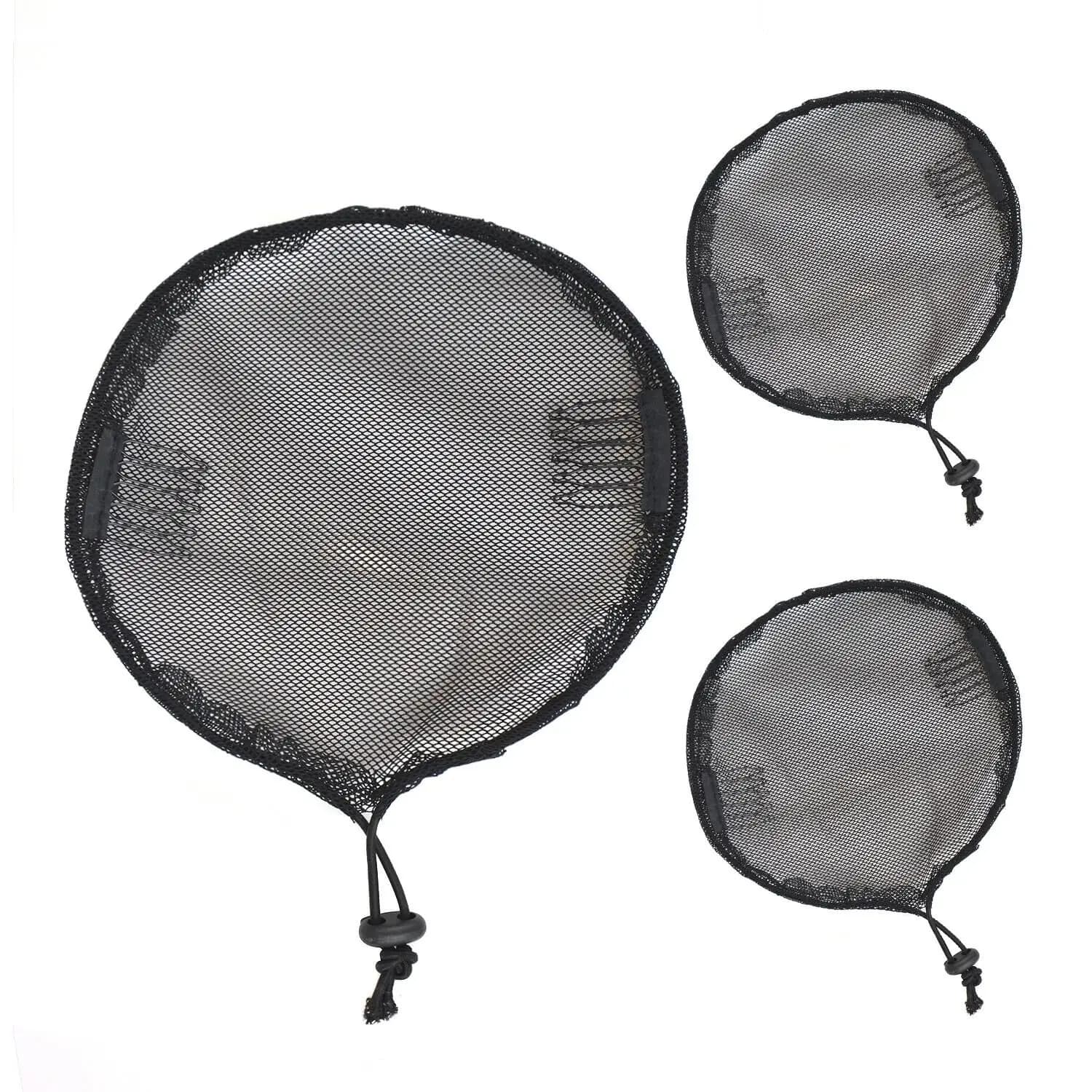 3 Pcs Drawstring Ponytail Net Black Drawstring Elastic Hair Net Base for Making Afro Puff Round Ponytail Weaving Net