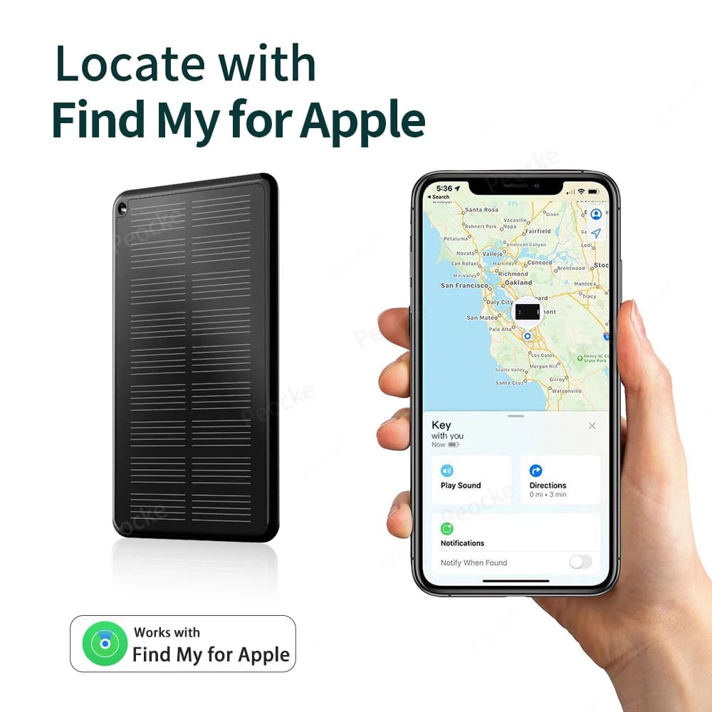 Wallet Tracker Solar Charging Card with Find My for Apple Ultra Thin Tag IOS System Free APP Key Bag GPS Locator Support iPhone