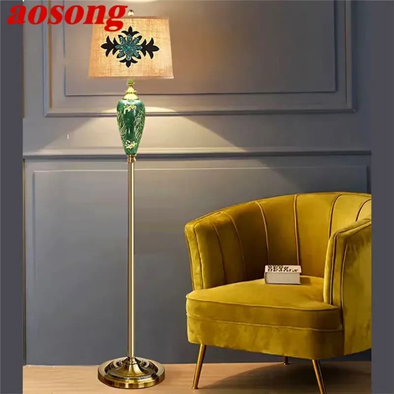AOSONG American Retro Floor Lamp European Luxurious Bedroom Living Room Beside The Sofa Villa Hotel Decorative Standing Light