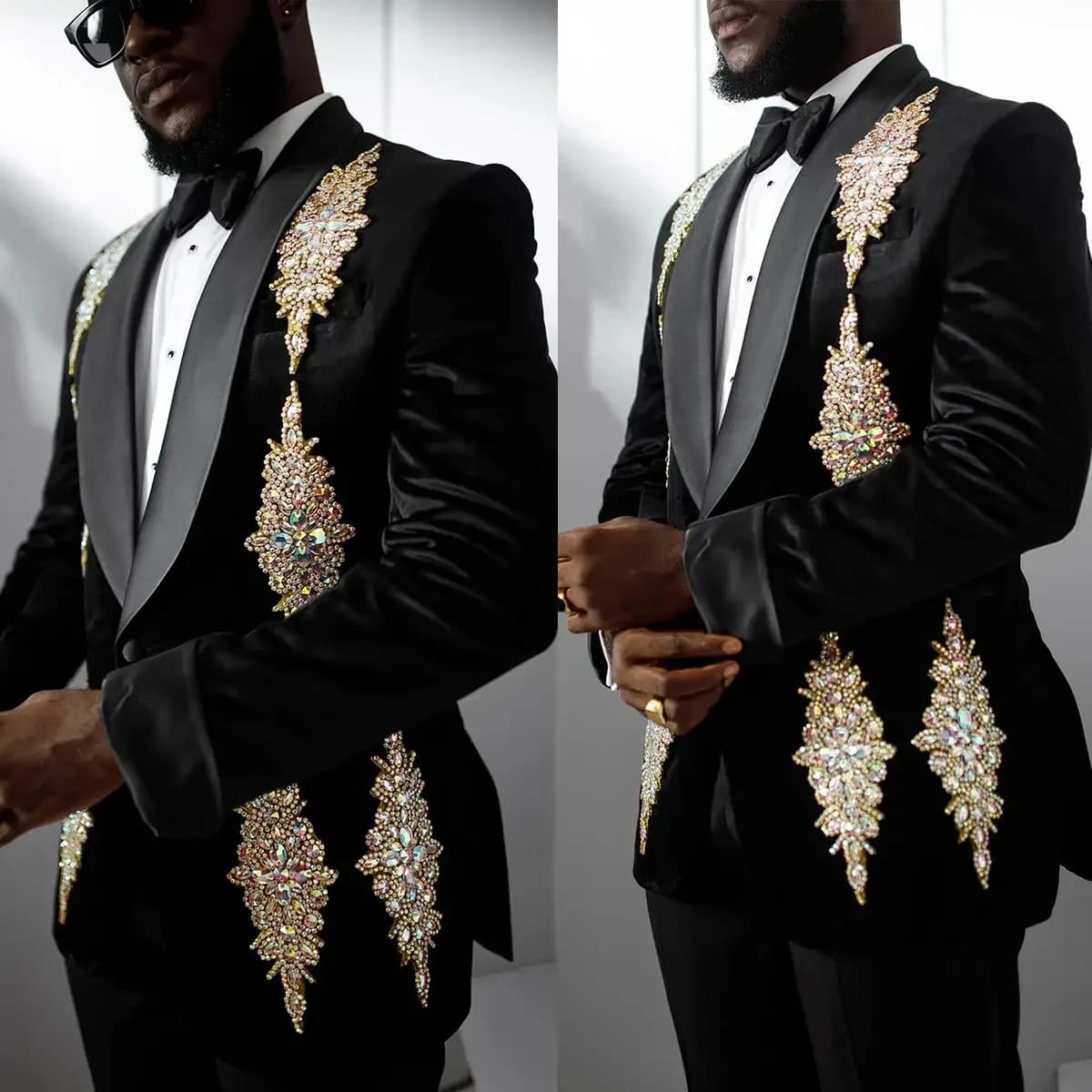 Luxury Men Wedding Suits Appliques Shawl Lapel Single Breasted Tuxedos Groom Business 2 Psc Blazer Pants Custom Made
