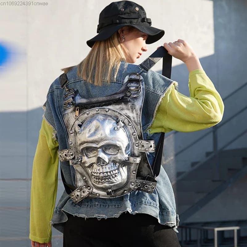 Punk Skull Y2k Backpack Hip Hop Japanese Trendch 2023 Fashion Stylish Travel 3D PU Bag Y 2k Gothic Aesthetic Backpacks Halloween