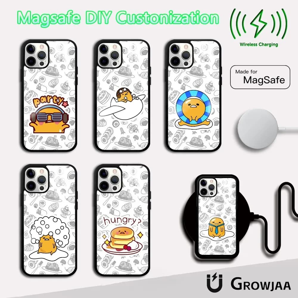 Cute Cartoon Gudetama Phone Case For iPhone 16 15 14 13 12 11 Pro Max Plus Mini Magsafe Mirror Wireless Magnetic Cover