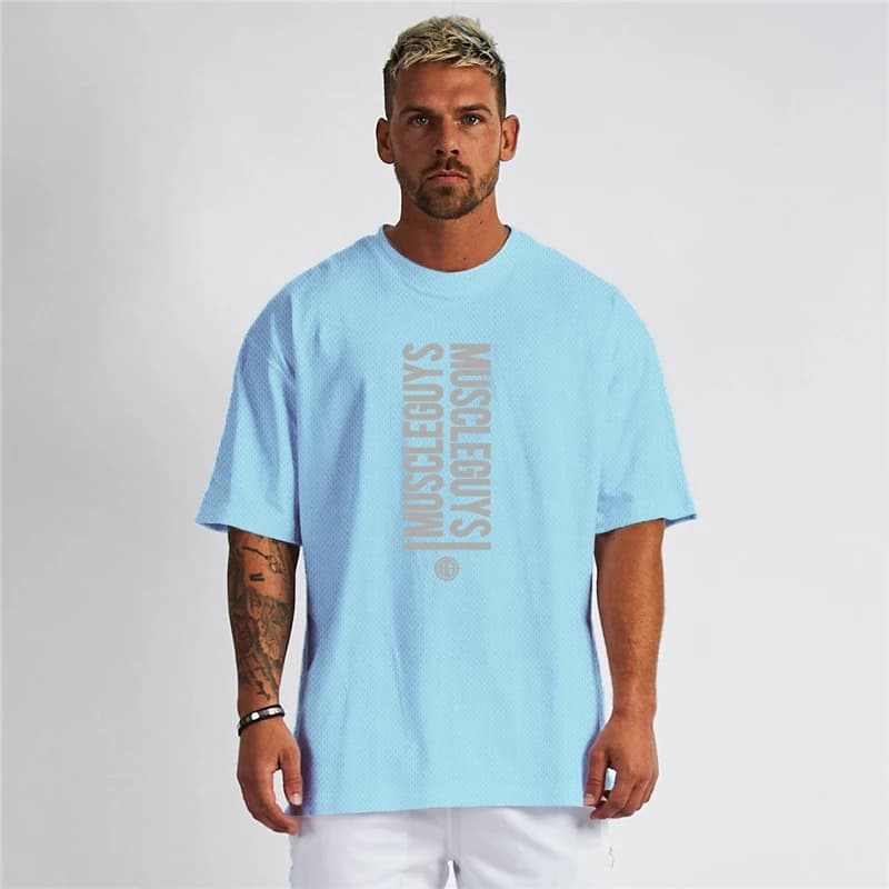 Gym Fitness Workout Sport Short Sleeves Oversized Loose Tops Summer Mesh Breathable Quick Dry Cool Short Sleeves Men's T-shirt