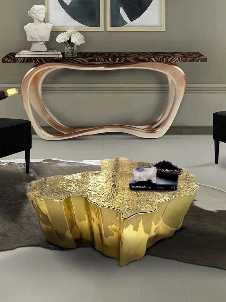 Light luxury stainless steel tree root coffee table