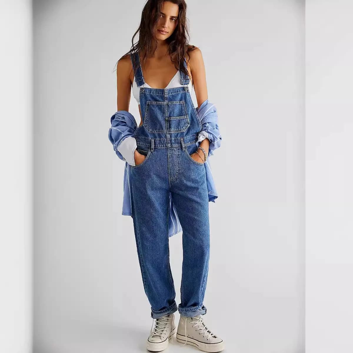 Women Baggy Denim Cross Border Special Jeans Bib Full Length Overalls Loose Casual Blue Jumpsuit Suspender Trousers