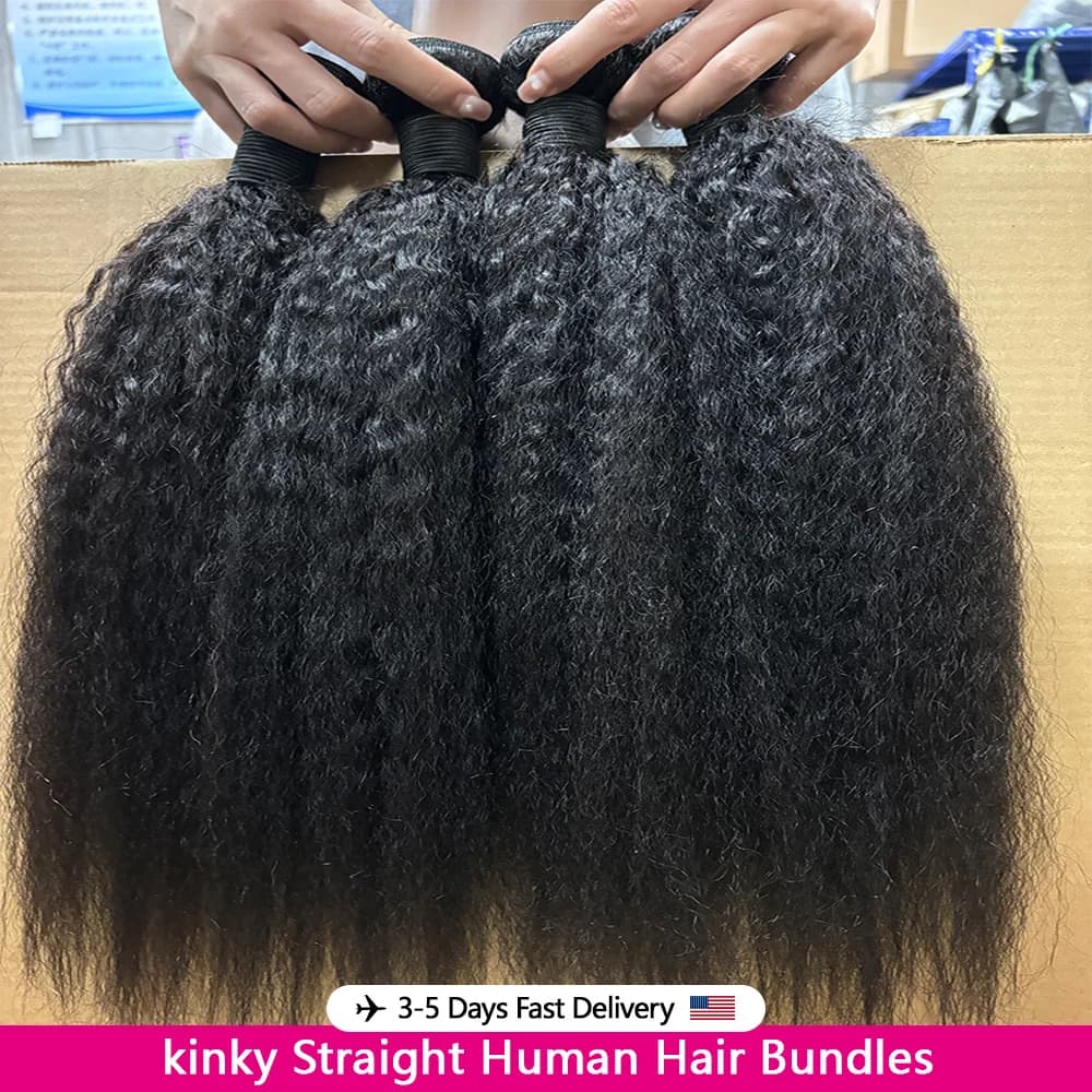 12A Kinky Straight Human Hair Bundles 100 Human Hair Yaki Straight Bundle 20 22 24 Inch Human Hair Bundles 3-5 Days Delivery