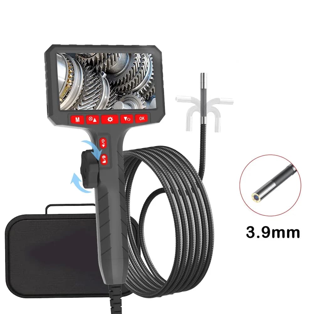 3.9mm 5 million pixels HD Two-Way Rotary 360° Industrial Piping Endoscope Camera Borescope Inspection with 5.0 Inch