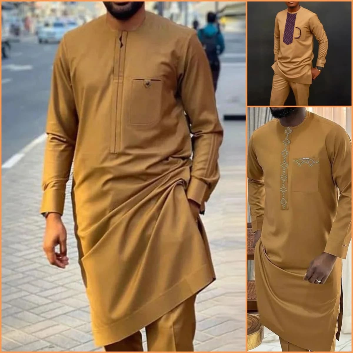 2024 New African Traditional Men's Set Round Neck Long Sleeve Yellow Luxury Two Piece Dashiki Wedding Party Festival Men's Suit