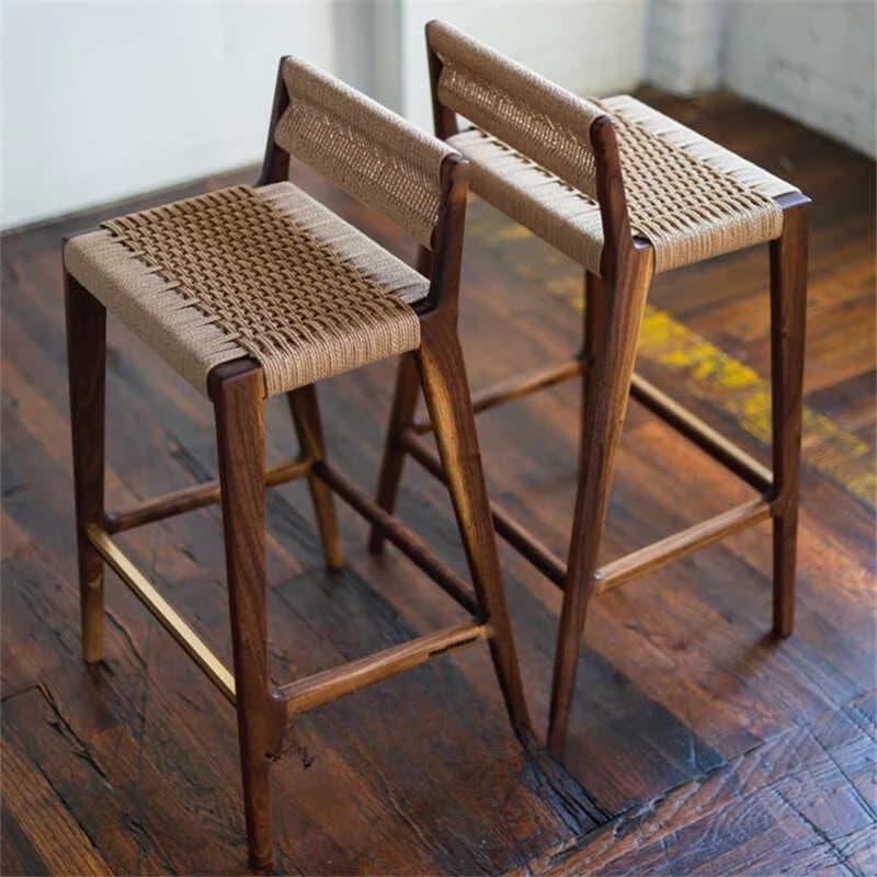 Medieval solid wood bar chair rope high stool