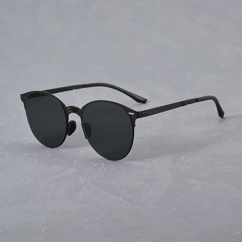 New Round Lightweight Folding Sunglasses for Men Alloy Outdoor Fashion Car Driving Fishing Retro Polarized SUN GLASSES UV400