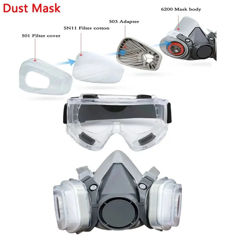 6200 Dust Mask Half Face With 503 5N11 Particle Filters Goggles Set For Industrial Labor Dust Paint Spray Decoration Grinding ﻿