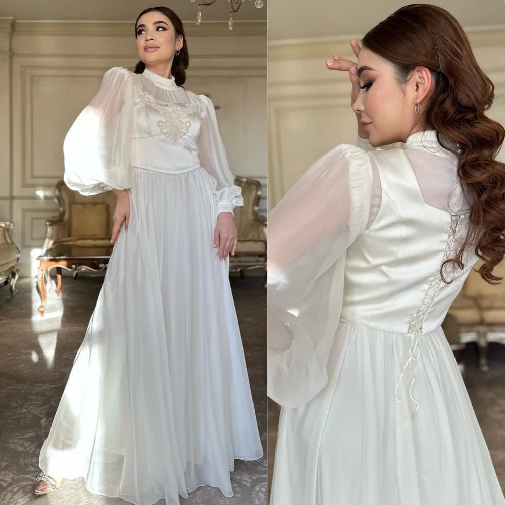 Customized Chiffon Ribbon Graduation A-line High Collar Bespoke Occasion Gown Long Dresses