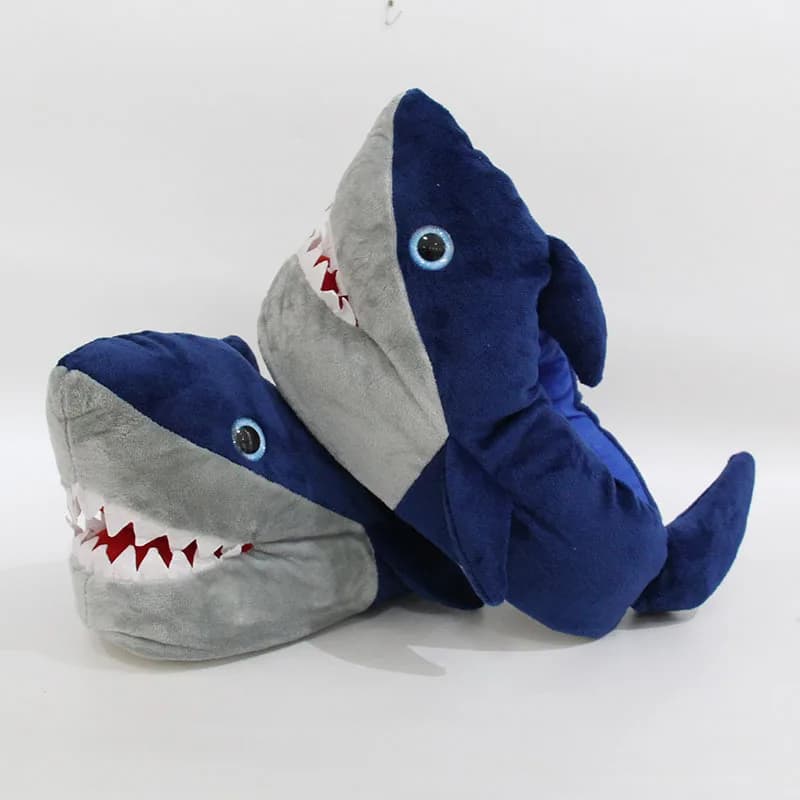 Cute Cartoon Shark Plush Slippers for Men Women, Soft Animal Funny Home Indoor Winter Warm Floor Shoes