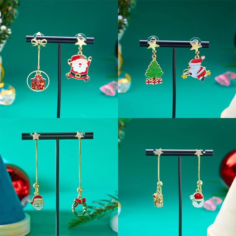 Fashion Asymmetric Santa Claus Tassel Stud Earrings For Women Girls Sweet Christmas Star Tree Dangle Earrings Jewelry Gifts