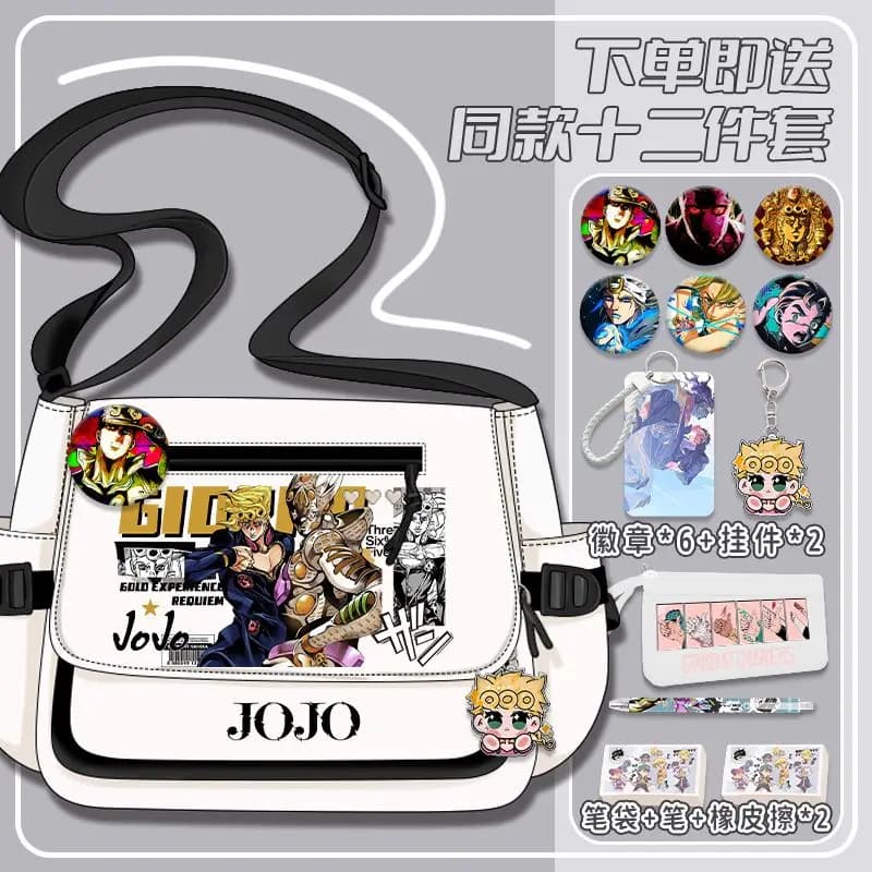 Anime JoJo's Bizarre Adventure Shoulder Bag Kujō Jōtarō Badge Messenger Bag Handbag Large Capacity Cartoon Zipper Crossbody