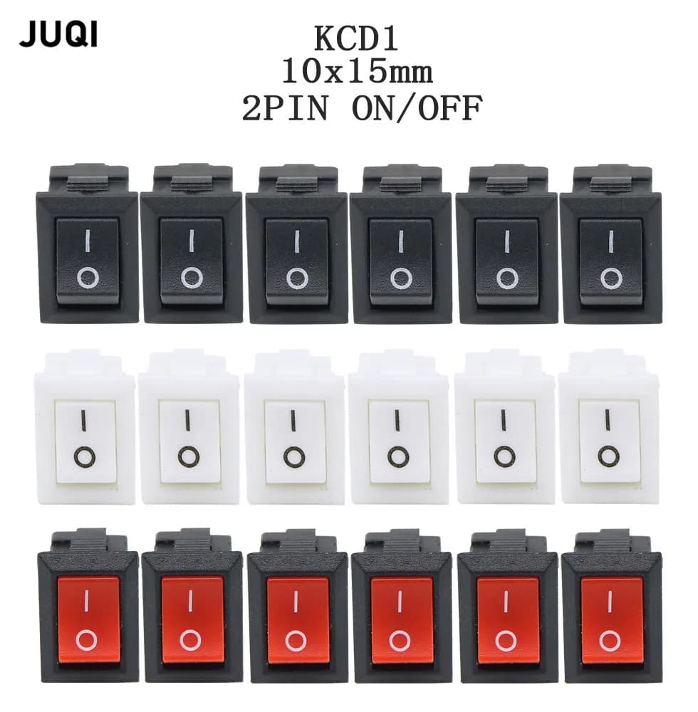 3/5/10Pcs KCD11-101 Push Button Switch 3A/250V Mini black Red white 10*15mm  2 PIN ON/OFF SPST Rocker Switch