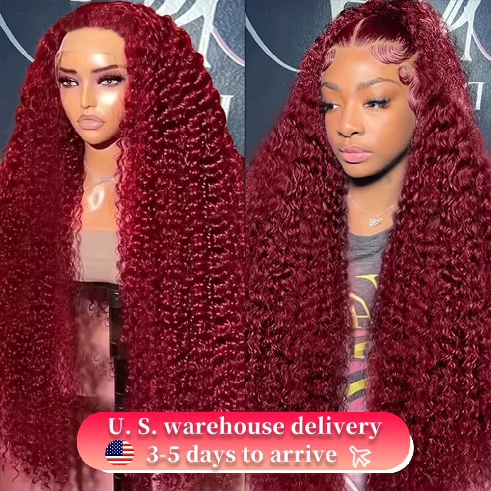 250 Density 30 46 Inch Burgundy 13x6 Hd Lace Frontal Human Hair Wig Brazilian 99J Red Curly Wigs Deep Wave Lace Front Wigs Women