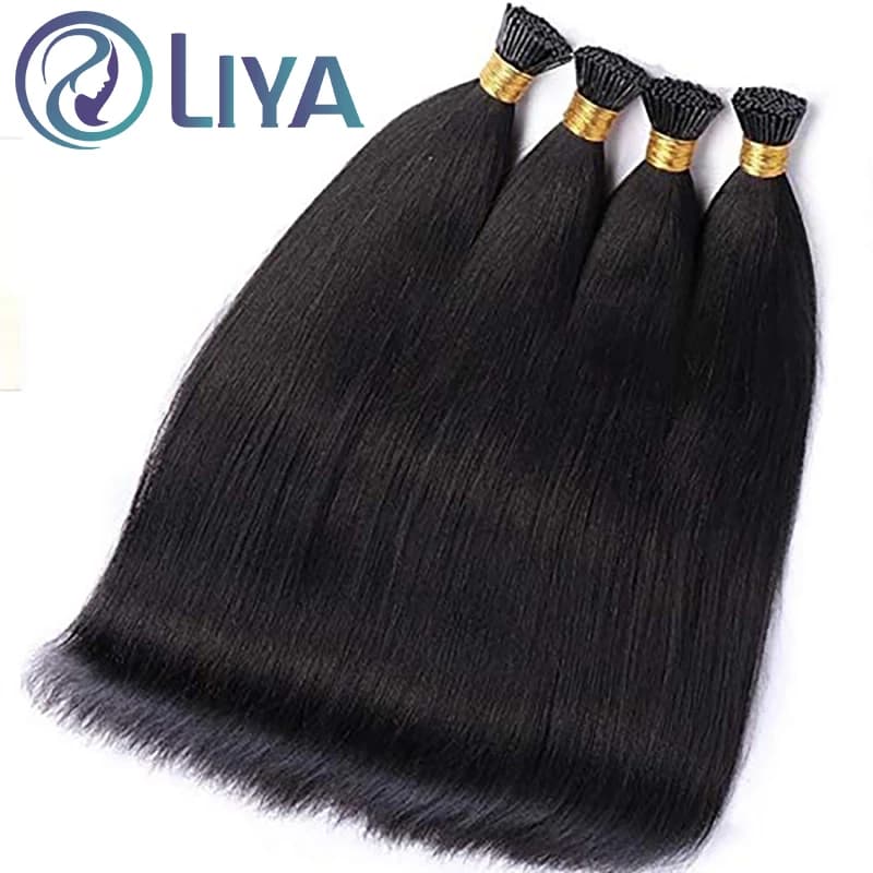Straight I Tip Human Hair Extensions Natural Black Hair Bundles 100% Unprocessed Human Hair I Tip Hair Extensions #1B For Women