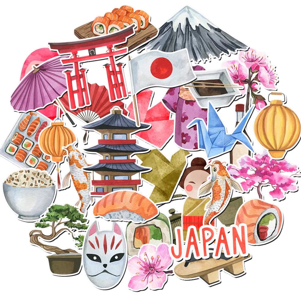 Set of 32 Explore Japan with Our Stunning Travel Stickers - Perfect for Scrapbooking, Journals, and Decorating