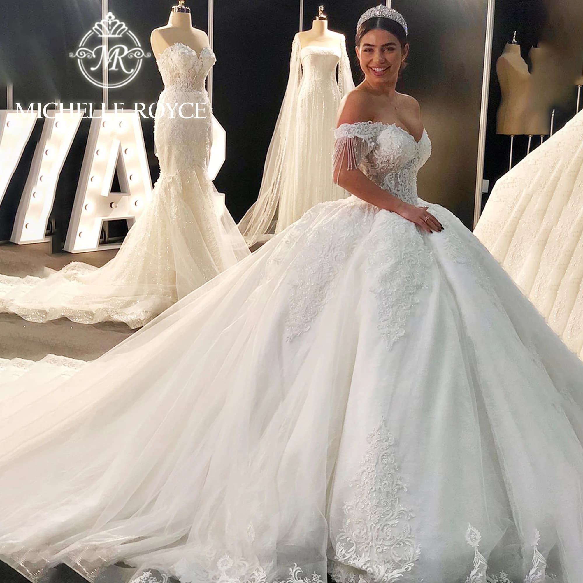 Michelle Royce Ball Gown Luxury Wedding Dresses For Women Beading Sweetheart Off the Shoulder Wedding Gown Vestido De Novia