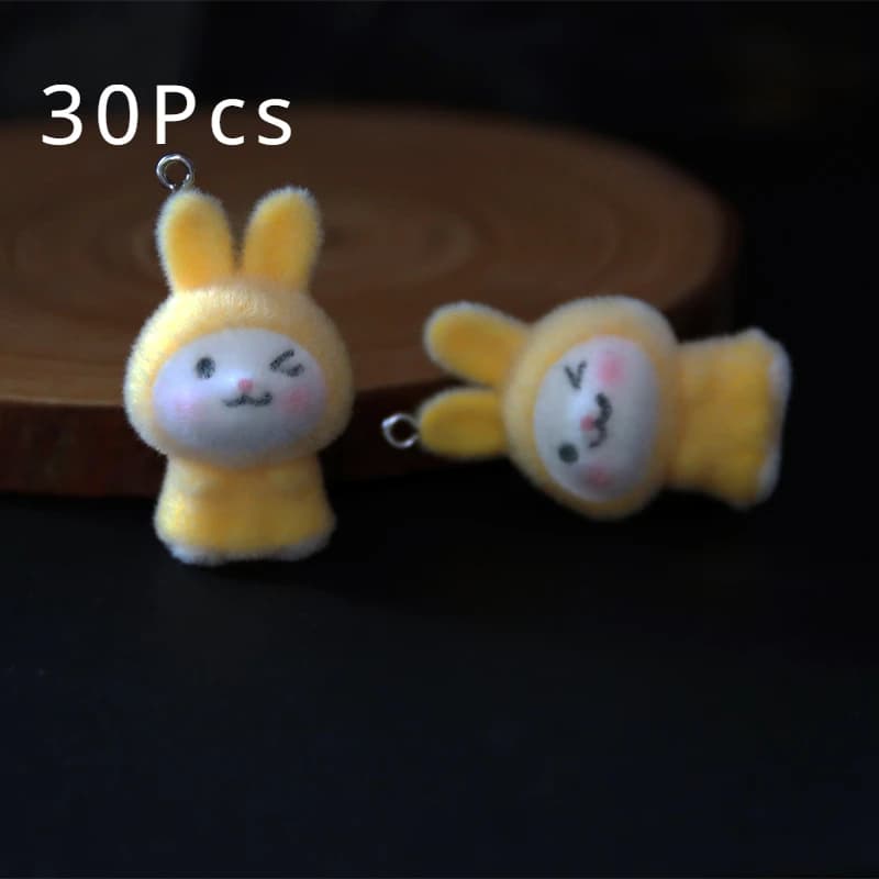 30Pcs 3D Kawaii Flocked Rabbit Charms Cartoon Animal Resin Pendant Earrings Keychains Accessories for DIY Crafts Jewelry Make