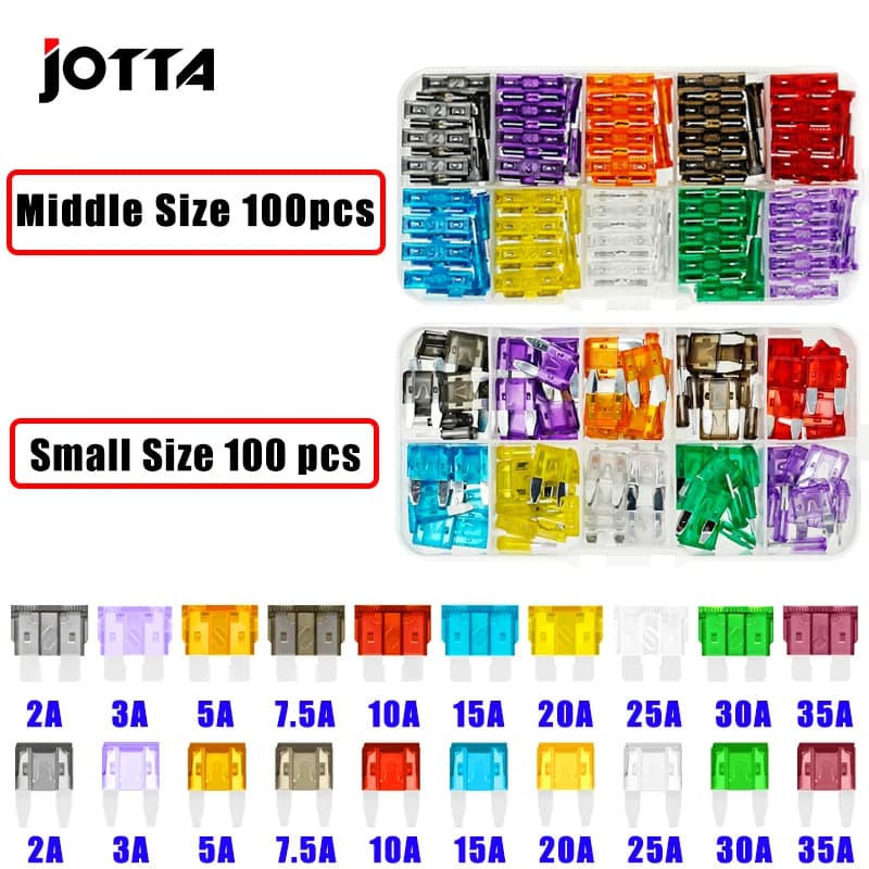 100/120 Profile Medium Size Blade Type Car Fuse Assortment 2.5/3/5/7.5/10/15/20/25/30/35A Fuse Set Auto Car Truck With Box Clip