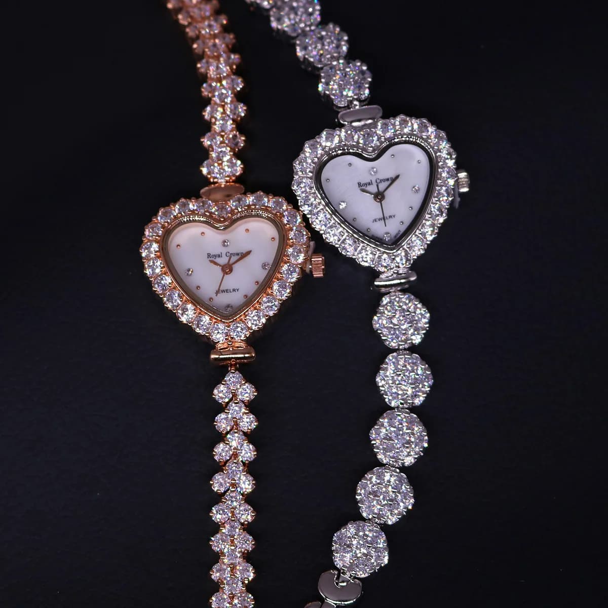 Luxury Crystal Jewelry Lady Women's Watch Fashion Heart Hours Shell Dress Bracelet Clock Rhinestone Girl's Gift Royal Crown Box