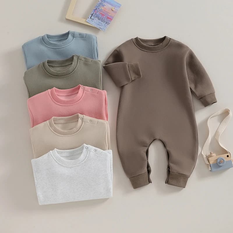 Toddler Infant Baby Sweatshirt Romper Solid Color Fleece Long Sleeve Round Neck Jumpsuit for Newborn Cute Clothes