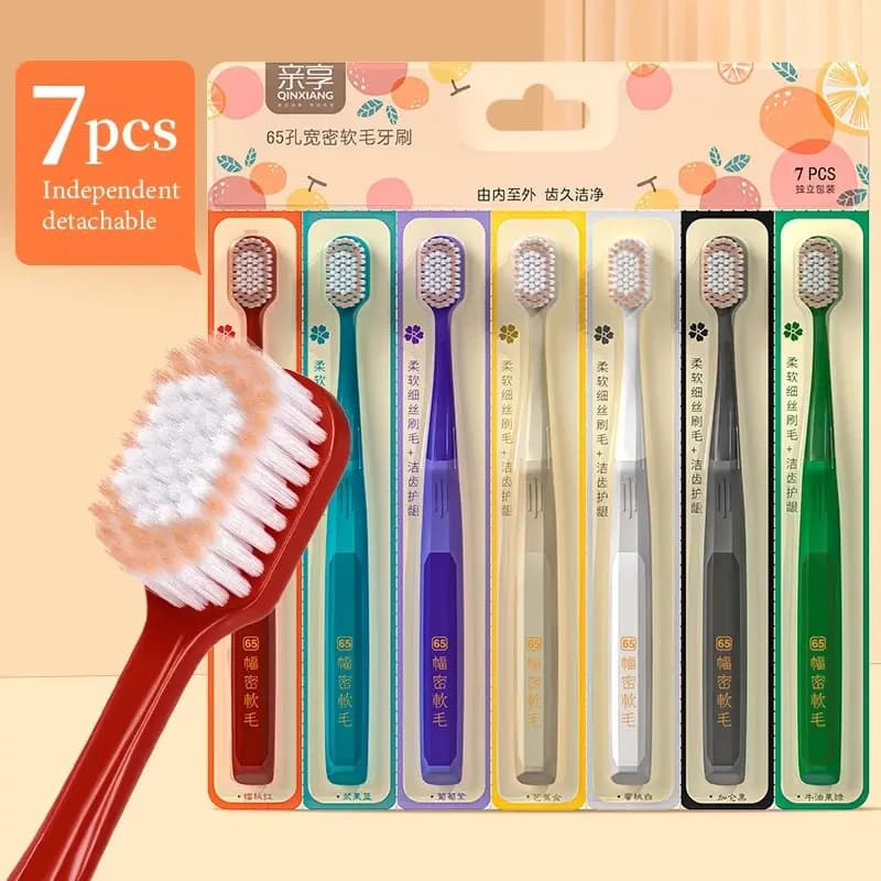7PCS Multi-Color Pointed Wire Wide Head Soft Bristle Toothbrush, Detachable, Couple Manual Toothbrush for Home Use