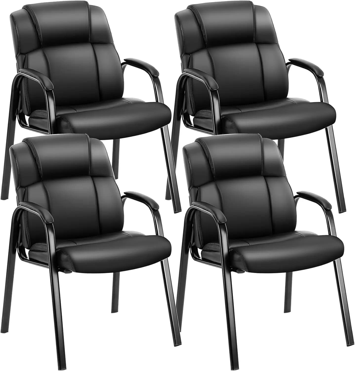 Waiting Room Reception Chairs Set of 4, Leather Office Desk Guest Stationary Side Chair with Padded Arms for Home Conference Lob