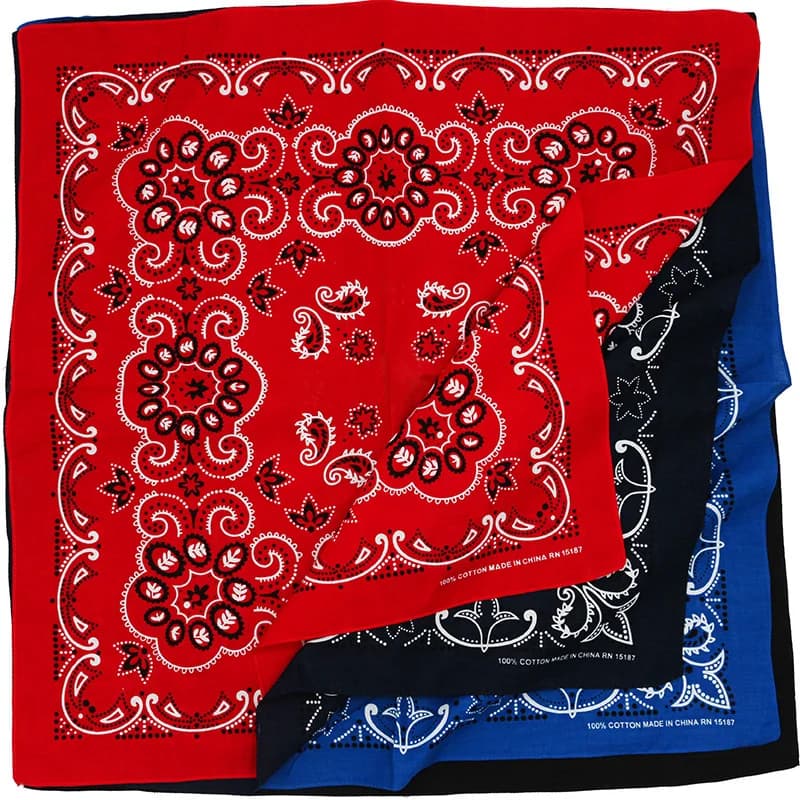 68CM Retro Blue Red Paisley Large Square Bandana Cotton Hip Hop Headband Scarf