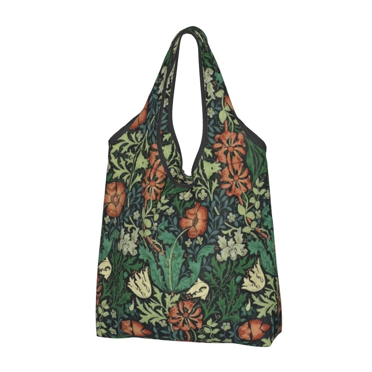 Custom William Morris Compton Floral Art Nouveau Pattern Shopping Tote Bag Portable Textile Pattern Grocery Shoulder Shopper Bag