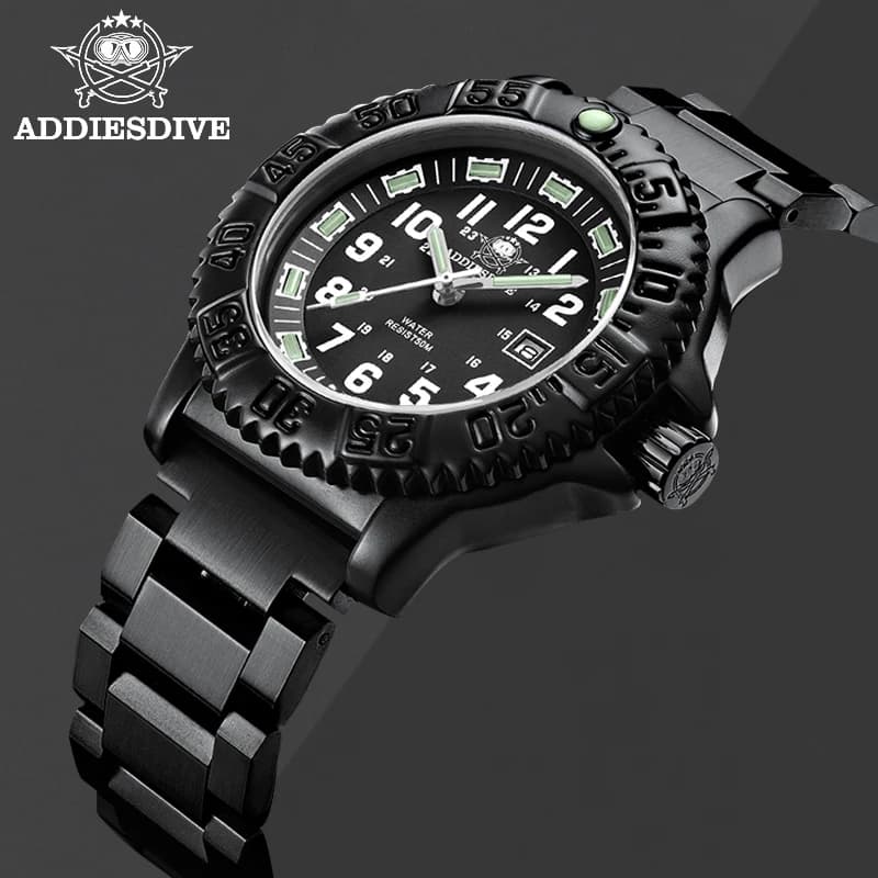 ADDIESDIVE new men's Quartz Analog Watches Outdoor Sports Nylon Stainless steel Strap Unidirectional bezel Luminous tube Watch