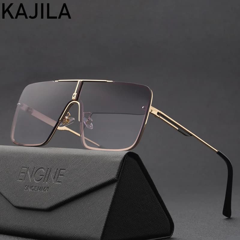 Oversized Steampunk One-Piece Square Sunglasses Men 2025 Luxury Brand Rimless Punk Sun Glasses For Male Vintage Eyewear Shades