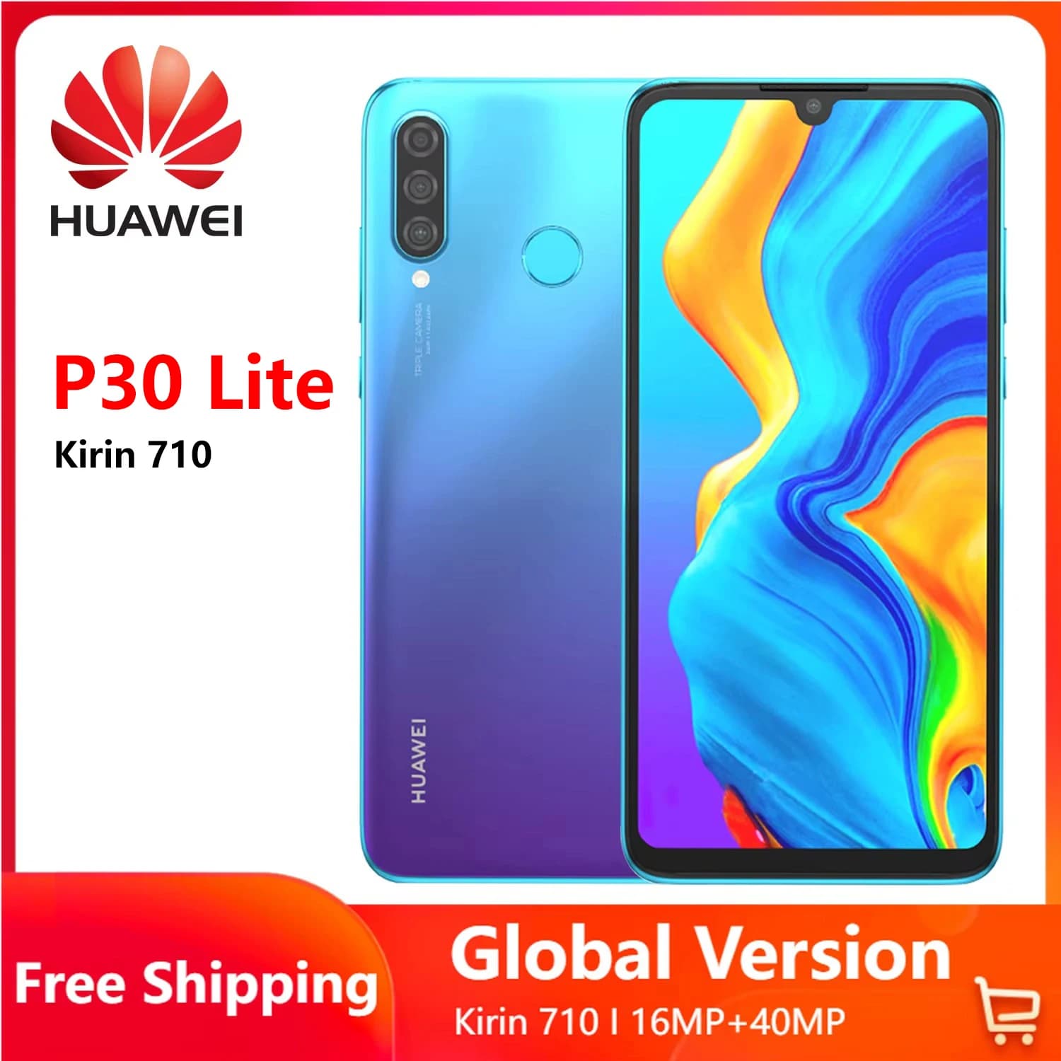 HUAWEI P30 Lite Smartphone Android Phone 6.15 inch 128GB ROM 6GB RAM 48MP+32MP Cell phone Google Play Unlocked Mobile phones