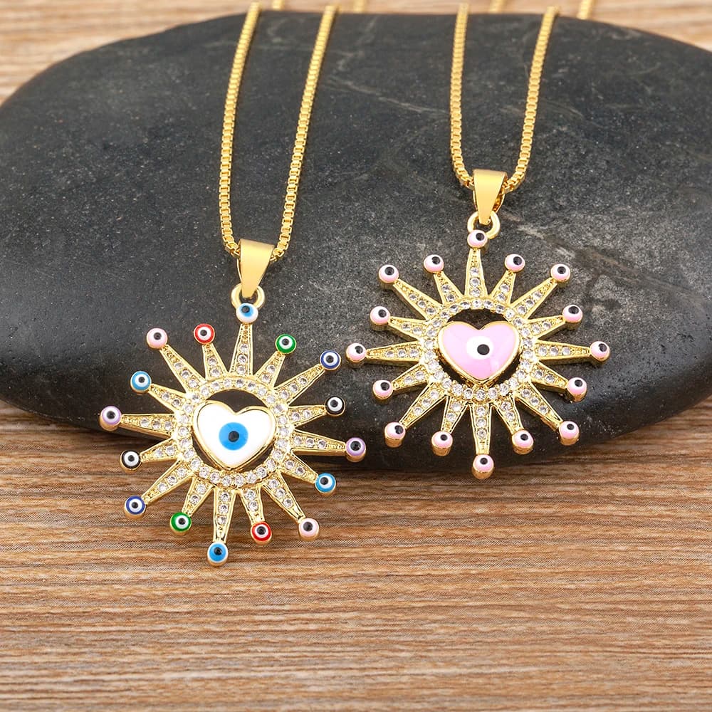 Nidin Romantic Heart Shape Turkish Evil Eye Necklace for Women Cute 5 Colors Pendant Clavicle Chains Neck Collars Jewelry Gift